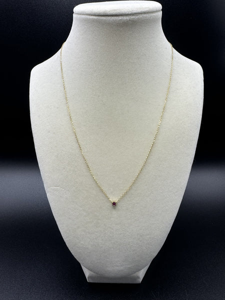 16-18” 10k Yellow Gold Chain & Natural Ruby Solitaire Pendant GSI Certified 1.55g