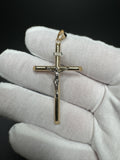 2.25” 14k Yellow Gold Cross & White Gold Crucifix 4.5mm Bail 2.3g