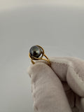 Size 7 14k Yellow Gold 10.3mm Tahitian Pearl Ring 5.3g