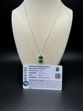 18” 14k Yellow Gold Chain & 2.17ct Lab Emerald Pendant with .2ctw E VVS2 Lab Diamond Halo EGL Certified 2.3g