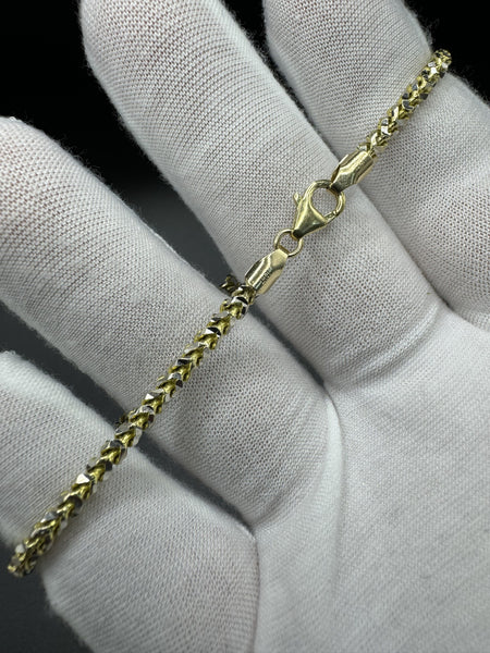 8.5” 10k Yellow Gold Prism Cut Franco Bracelet 3mm 10.7g