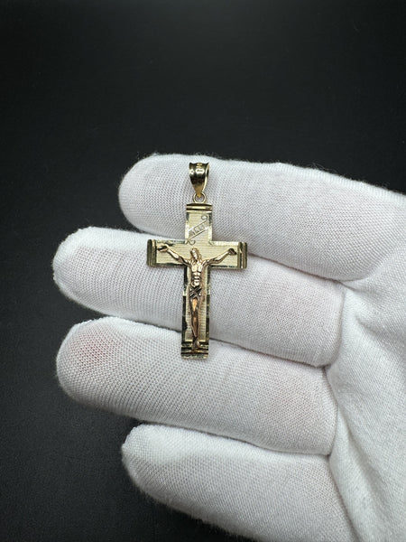 1.75” 14k Gold Square Cross/Crucifix 5.2mm Bail 3.2g