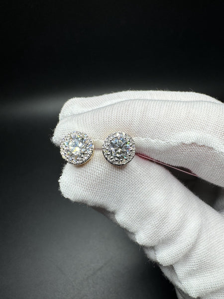 9mm 14k Yellow Gold 2ctw EF VS Lab Diamond Cluster Studs 3.5g