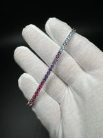 7.5” Silver 3mm Multi Gemstone Rainbow Tennis Bracelet 13g