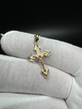 1.25” 14k Yellow Gold Pointed Cross with Rose Gold Crucifix 4mm Bail 1.34g