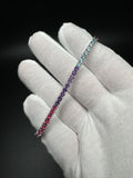 7.5” Silver 3mm Multi Gemstone Rainbow Tennis Bracelet 13g