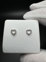 6mm 10k White Gold Heart Shaped Outline Studs 1/8ctw Natural Diamonds .6g