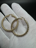 35mm 14k Yellow Gold Fancy Print Hoops 3.2g