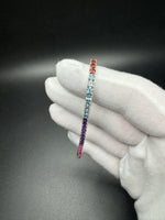 7.5” Silver 3mm Multi Gemstone Rainbow Tennis Bracelet 13g