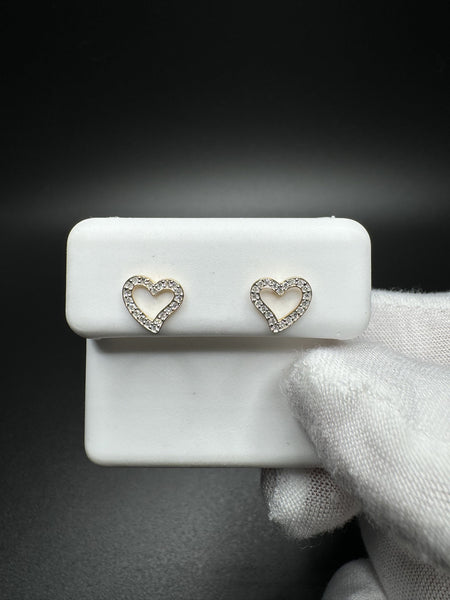8mm 10k Yellow Gold 1/5ctw Natural Diamond Cursive Style Heart Outline Studs .7g