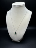 18” 14k White Gold Box Chain & Pear Shape Lab Emerald Pendant with .4ctw Lab Diamonds 2.5g