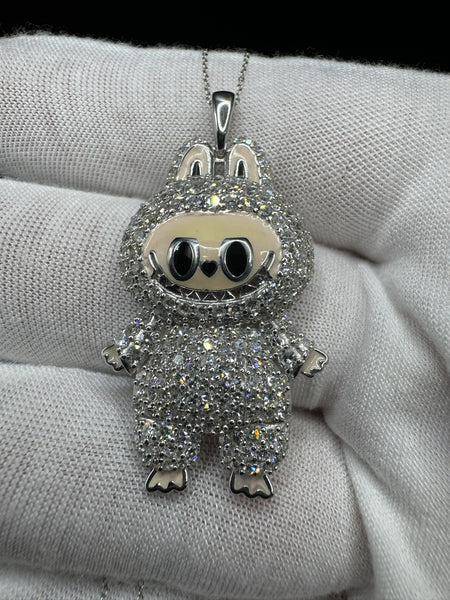 18” Chain & 2.5” Silver Peach Monster 2.5ctw VS/VVS Lab Diamond Pendant 3mm Bail 8.6g