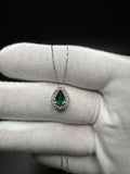 18” 14k White Gold Box Chain & Pear Shape Lab Emerald Pendant with .4ctw Lab Diamonds 2.5g