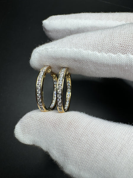 20mm Gold over Silver 1ctw VS/VVS Lab Diamond Channel Set Inside Out Hoops 2.7g