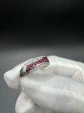Size 9 Silver 1/3ctw Natural Diamond & Natural Ruby Ring 3.8g