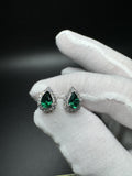 14k White Gold 5x7mm Pear Lab Created Emerald & 4/10ctw Lab Diamond Studs 2.54g