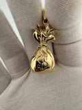 2” 14k Yellow Gold Money Bag Pendant 7mm Bail 12.81g