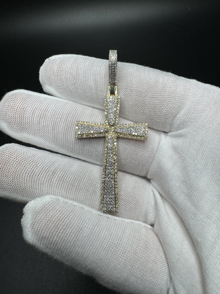 2.5” 10k Yellow Gold Cross 1.75ctw Natural Diamonds 6mm Bail 6.4g