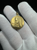 1” 18k Yellow Gold Mary Pendant 3.3mm Bail 6.6g
