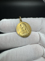 1” 18k Yellow Gold Mary Pendant 3.3mm Bail 6.6g