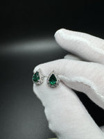 14k White Gold 5x7mm Pear Lab Created Emerald & 4/10ctw Lab Diamond Studs 2.54g