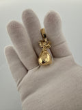 2” 14k Yellow Gold Money Bag Pendant 7mm Bail 12.81g