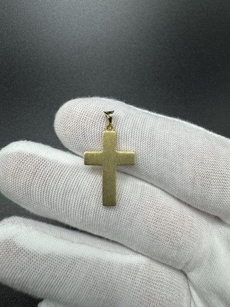 1” 14k Yellow Gold Square Cross Brushed Finish 3mm Bail 1.9g