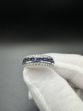 Size 8 Silver 1/3ctw Natural Diamond & Natural Sapphire Ring 3.7g