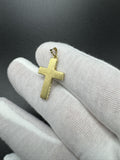 1” 14k Yellow Gold Square Cross Brushed Finish 3mm Bail 1.9g