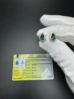 14k White Gold 5x7mm Pear Lab Created Emerald & 4/10ctw Lab Diamond Studs 2.54g