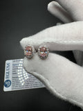9x7mm 14k White Gold EGL Certified 1.05ctw Fancy Pink VS1 Oval Lab Diamond Studs with .25ctw E VVS2 Lab Diamond Halo 3.3g