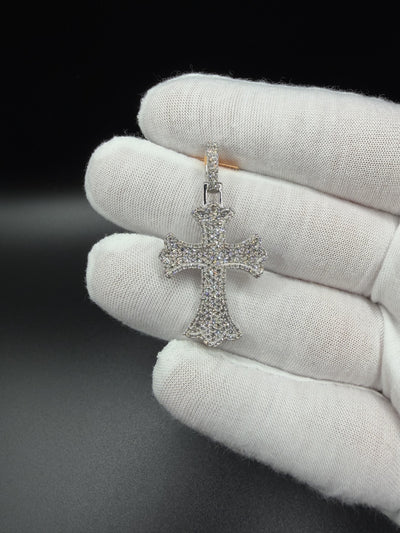 1.75" Silver Gothic Cross 1.2ctw VS/VVS Lab Diamond 6.3mm Bail 4.6g