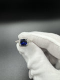 Size 7 14k White Gold 7mm Cushion Cut Blue Lab Sapphire & .15ctw Natural Diamond 2.6g
