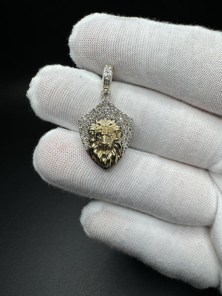 1.5” 10k Yellow Gold Iced Out Lion Pendant 1ctw Natural Diamonds 5.1mm Bail 3.6g