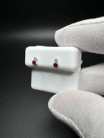 14k White Gold Ruby & Natural Diamond Drop Studs .7g
