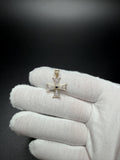 1" 10k Yellow Gold Maltese Cross 1/4ctw Natural Diamond w/ Sapphire Center Pendant 4mm Bail 1.74g