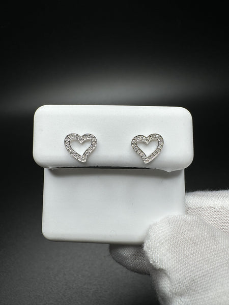 8mm 10k White Gold 1/5ctw Natural Diamond Cursive Style Heart Outline Studs .7g