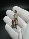 2” 10k Yellow Gold Saint Michael The Archangel with 7x5mm Ruby & est 1/4ctw Lab Diamond 6mm Bail 7.6g