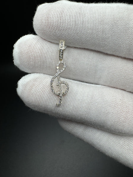 1” 10k Yellow Gold Music Note Pendant 1/2ctw Natural Diamonds 3.9mm Bail 1.0g