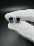 10mm 14k White Gold 6mm Lab Sapphire with 1/2ctw Lab Diamond Halo GSI Certified 3.4g