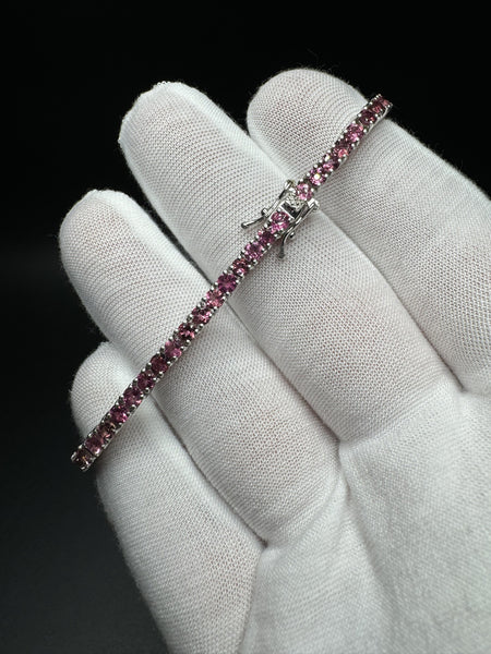7.5” Silver 3mm Pink Tourmaline Tennis Bracelet 12g