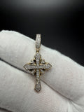 1.25" 10k Yellow Gold Sunburst Cross 1/2ctw Natural Diamond Pendant 8mm Bail 2.3g