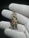 2” 10k Yellow Gold Saint Michael The Archangel with 7x5mm Ruby & est 1/4ctw Lab Diamond 6mm Bail 7.6g