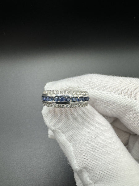 Size 6 Silver 1/3ctw Natural Diamond & Natural Sapphire Ring 3.7g