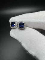10mm 14k White Gold 6mm Lab Sapphire with 1/2ctw Lab Diamond Halo GSI Certified 3.4g