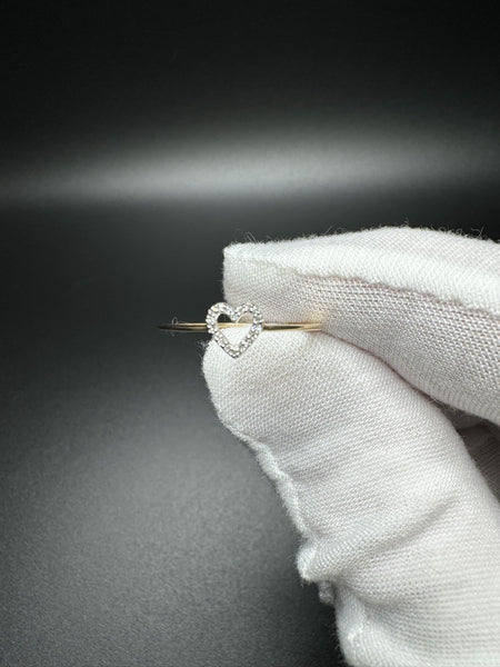 Size 7 10k Yellow Gold Natural Diamond Heart Outline Ring .9g