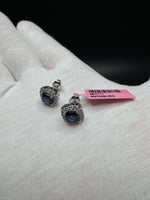 10mm 14k White Gold 6mm Lab Sapphire with 1/2ctw Lab Diamond Halo GSI Certified 3.4g