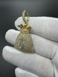 2” 10k Yellow Gold 2ctw Natural Diamond Money Bag Pendant 7.3mm Bail 9.0g