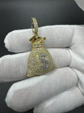 2” 10k Yellow Gold 2ctw Natural Diamond Money Bag Pendant 7.3mm Bail 9.0g