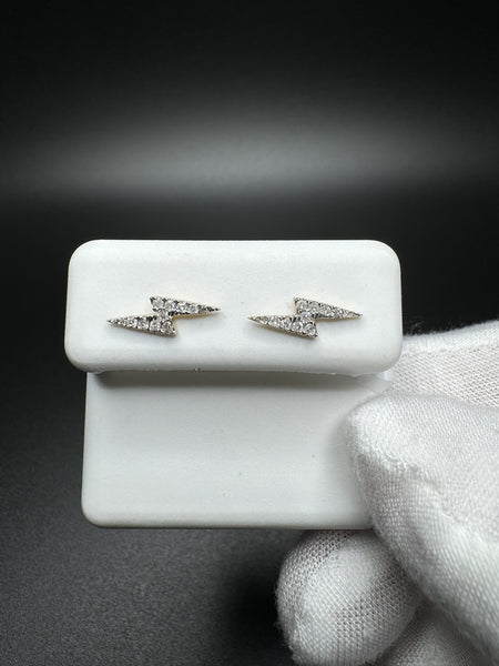 12mm 10k Yellow .15ctw Natural Diamond Lightning Bolt Studs .8g